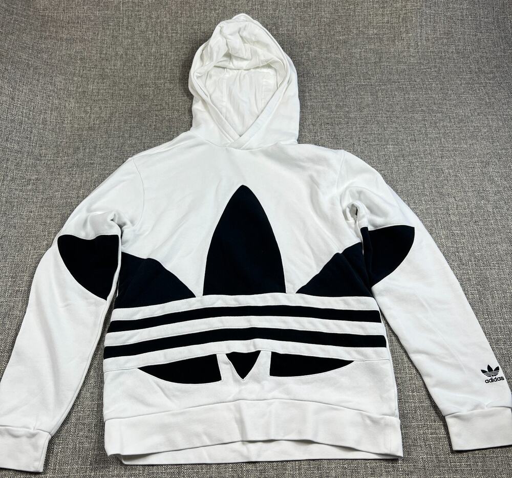 Adidas Originals Big Trefoil Hoodie Youth L White Black Pullover Logo